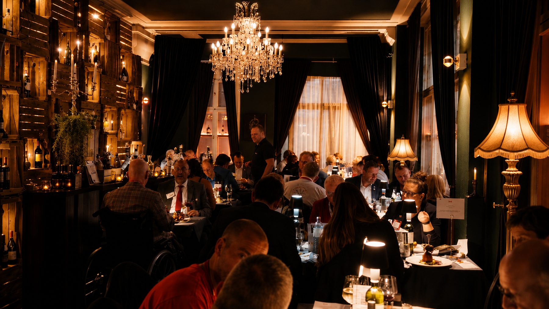Business-Abend in der Vorwerck Lounge, Gäste im Gespräch an gedeckten Tischen